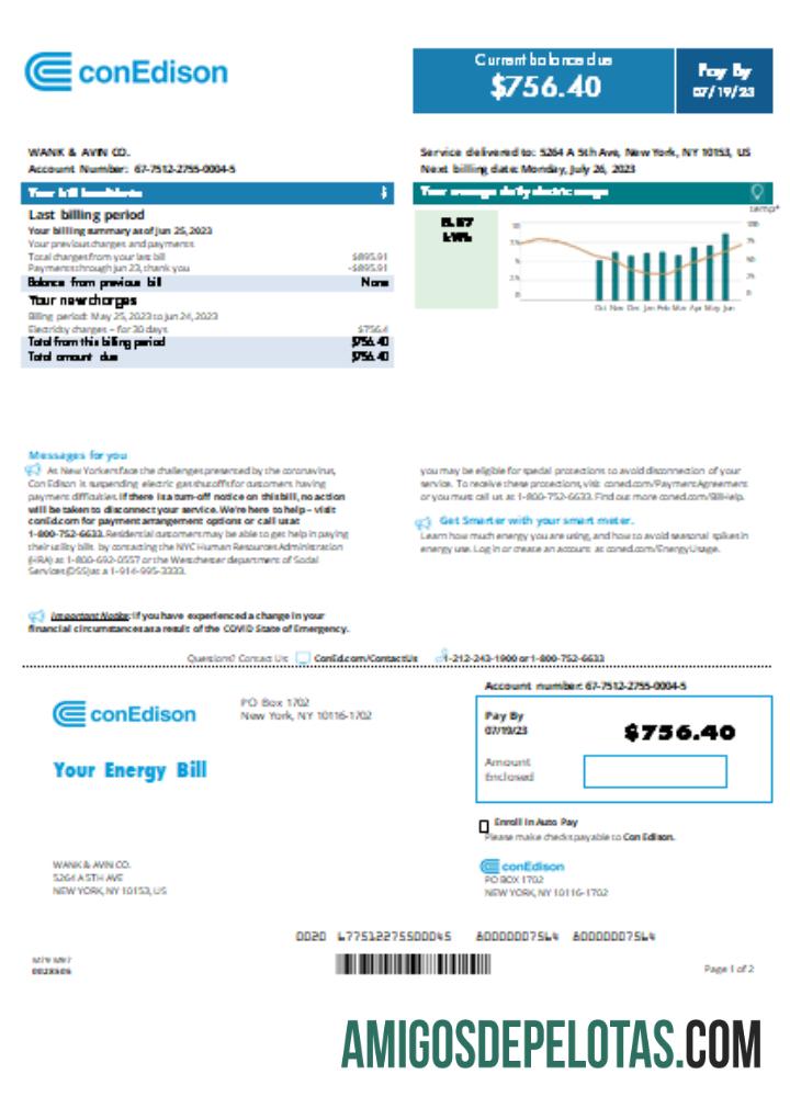 Con Edison Utility Business Bill, página 1, SCR baixar para verificação